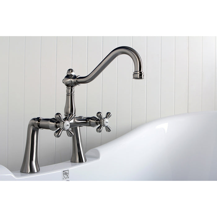 Kingston Heirloom KS3238AX - Restoration Two-Handle 2-Hole Deck-Mount Clawfoot Tub Faucet, Brushed Nickel