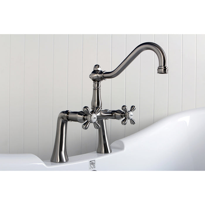 Kingston Heirloom KS3238AX - Restoration Two-Handle 2-Hole Deck-Mount Clawfoot Tub Faucet, Brushed Nickel