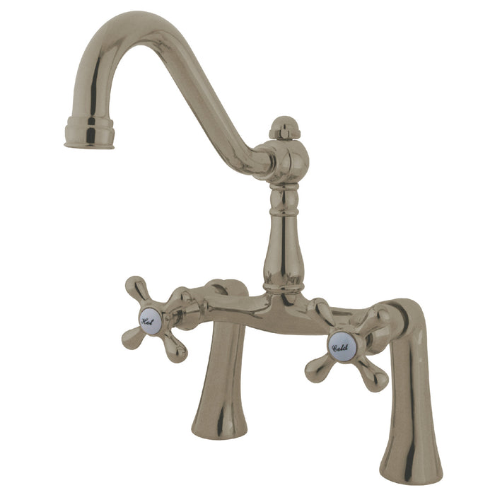 Kingston Heirloom KS3238AX - Restoration Two-Handle 2-Hole Deck-Mount Clawfoot Tub Faucet, Brushed Nickel