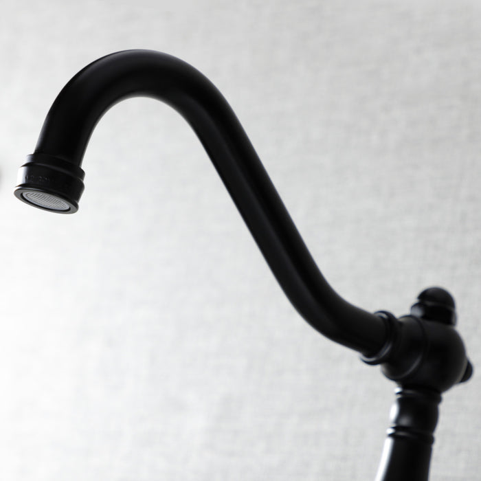 Kingston Heirloom KS3240AX - Vintage Double-Handle 2-Hole Wall Mount Bathroom Faucet, Matte Black