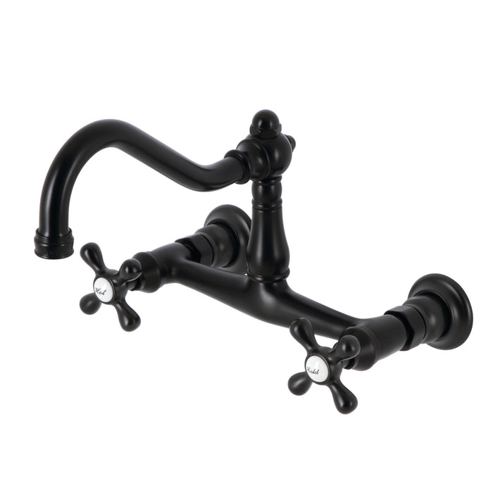 Kingston Heirloom KS3240AX - Vintage Double-Handle 2-Hole Wall Mount Bathroom Faucet, Matte Black