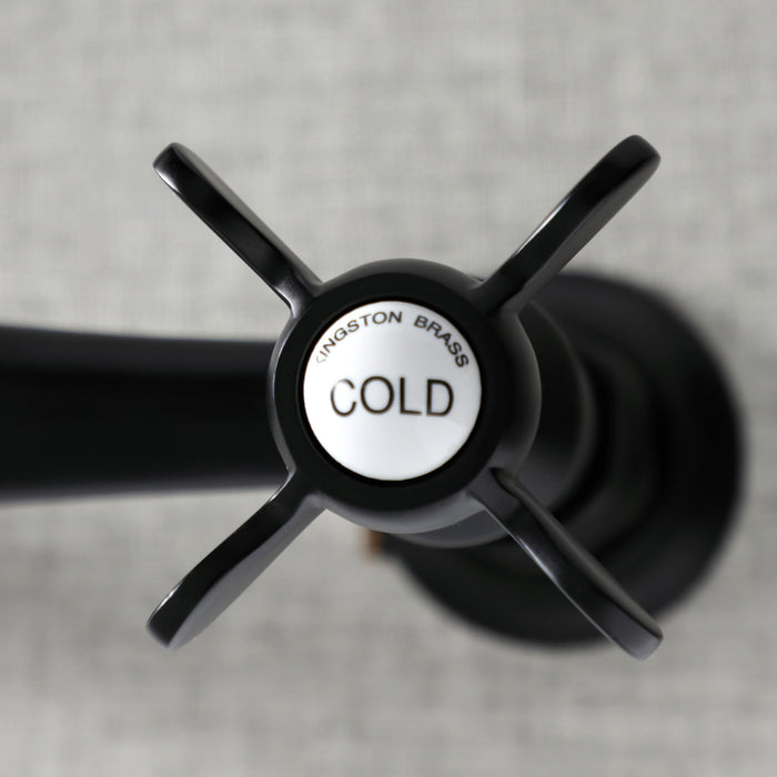 Kingston Heirloom KS3240BEX - Essex Double-Handle 2-Hole Wall Mount Bathroom Faucet, Matte Black