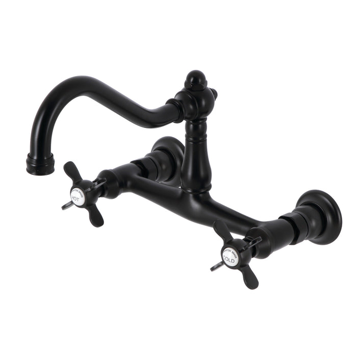 Kingston Heirloom KS3240BEX - Essex Double-Handle 2-Hole Wall Mount Bathroom Faucet, Matte Black