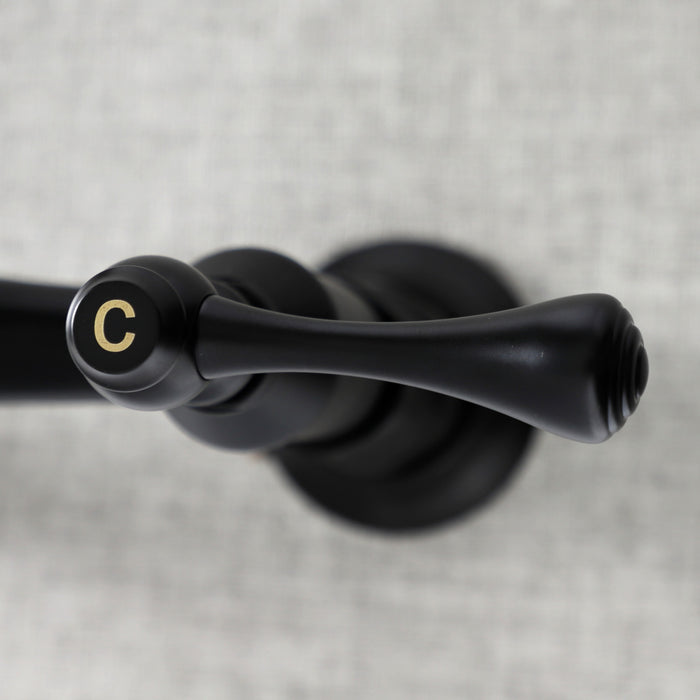 Kingston Heirloom KS3240BL - Vintage Double-Handle 2-Hole Wall Mount Bathroom Faucet, Matte Black