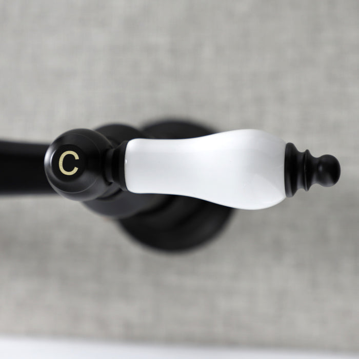 Kingston Heirloom KS3240PL - Vintage Double-Handle 2-Hole Wall Mount Bathroom Faucet, Matte Black