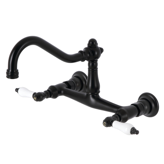 Kingston Heirloom KS3240PL - Vintage Double-Handle 2-Hole Wall Mount Bathroom Faucet, Matte Black