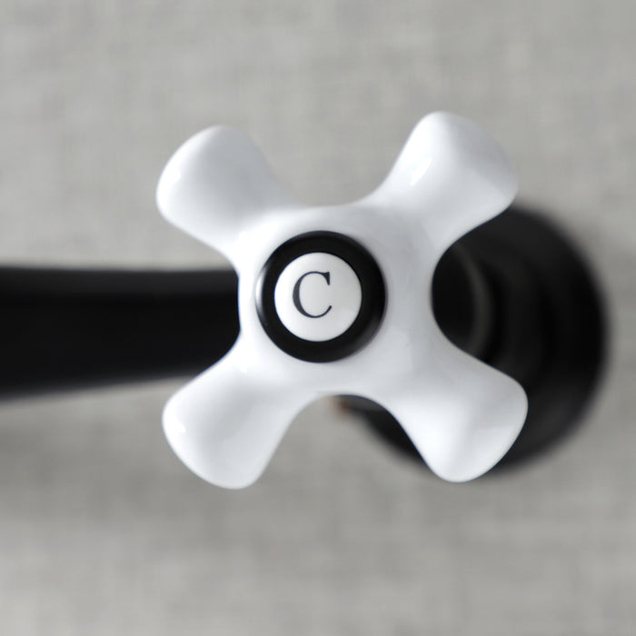 Kingston Heirloom KS3240PX - Vintage Double-Handle 2-Hole Wall Mount Bathroom Faucet, Matte Black