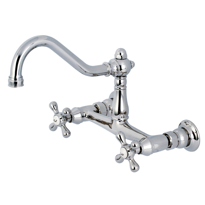 Kingston Heirloom KS3241AX - Vintage Double-Handle 2-Hole Wall Mount Bathroom Faucet, Polished Chrome