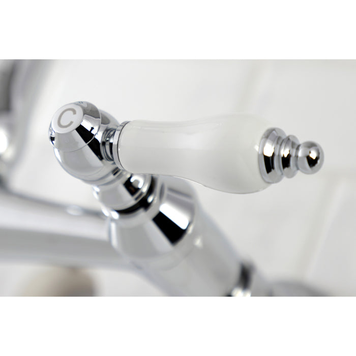 Kingston Heirloom KS3241PL - Vintage Double-Handle 2-Hole Wall Mount Bathroom Faucet, Polished Chrome