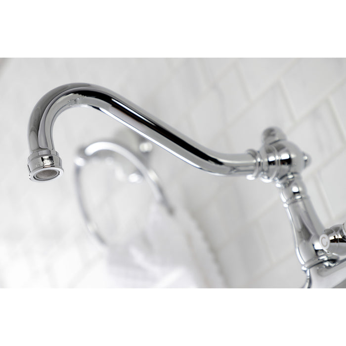 Kingston Heirloom KS3241PL - Vintage Double-Handle 2-Hole Wall Mount Bathroom Faucet, Polished Chrome