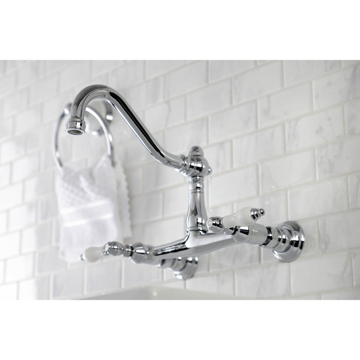 Kingston Heirloom KS3241PL - Vintage Double-Handle 2-Hole Wall Mount Bathroom Faucet, Polished Chrome