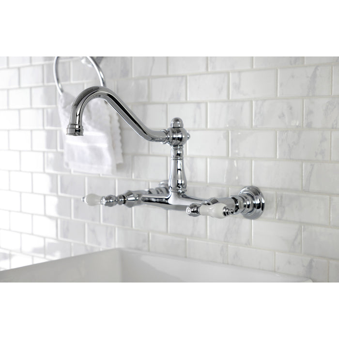 Kingston Heirloom KS3241PL - Vintage Double-Handle 2-Hole Wall Mount Bathroom Faucet, Polished Chrome
