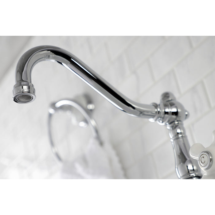 Kingston Heirloom KS3241PX - Vintage Double-Handle 2-Hole Wall Mount Bathroom Faucet, Polished Chrome