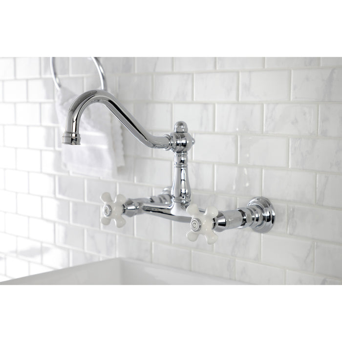 Kingston Heirloom KS3241PX - Vintage Double-Handle 2-Hole Wall Mount Bathroom Faucet, Polished Chrome