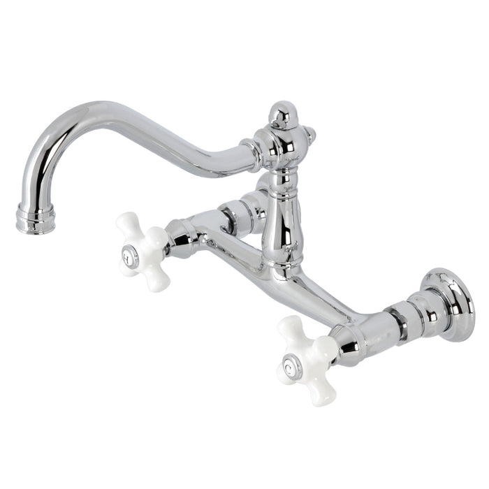 Kingston Heirloom KS3241PX - Vintage Double-Handle 2-Hole Wall Mount Bathroom Faucet, Polished Chrome