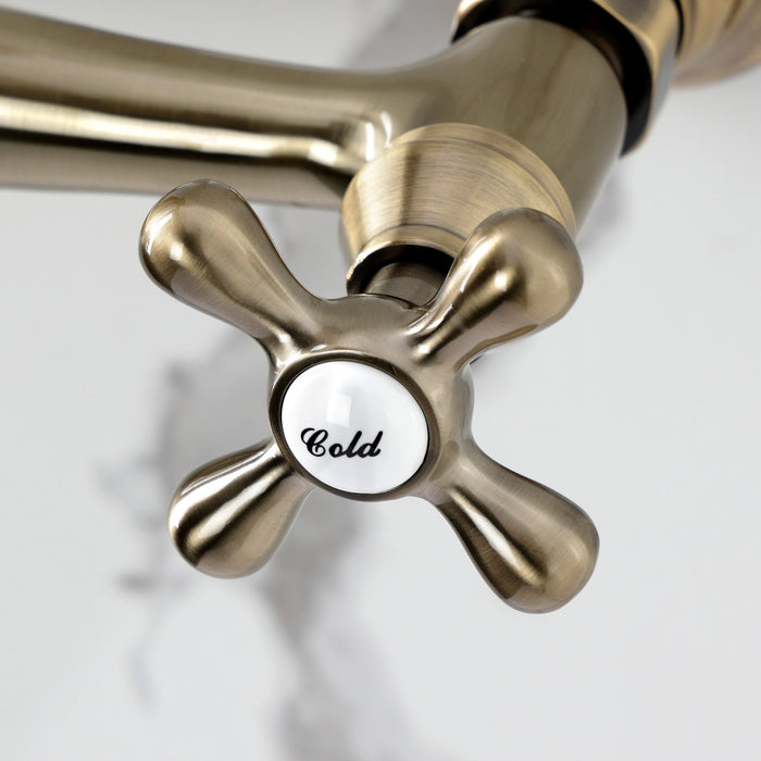 Kingston Heirloom KS3243AX - Vintage Double-Handle 2-Hole Wall Mount Bathroom Faucet, Antique Brass