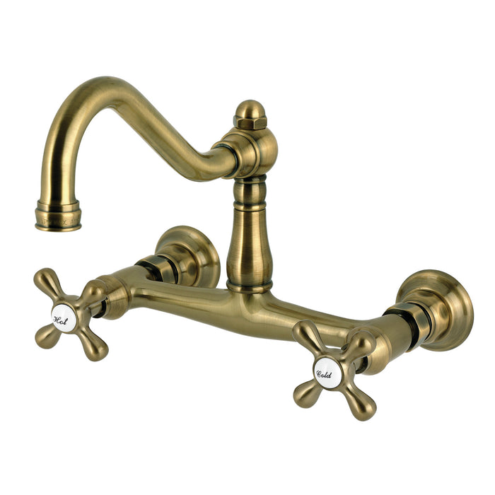 Kingston Heirloom KS3243AX - Vintage Double-Handle 2-Hole Wall Mount Bathroom Faucet, Antique Brass