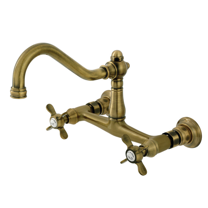 Kingston Heirloom KS3243BEX - Essex Double-Handle 2-Hole Wall Mount Bathroom Faucet, Antique Brass