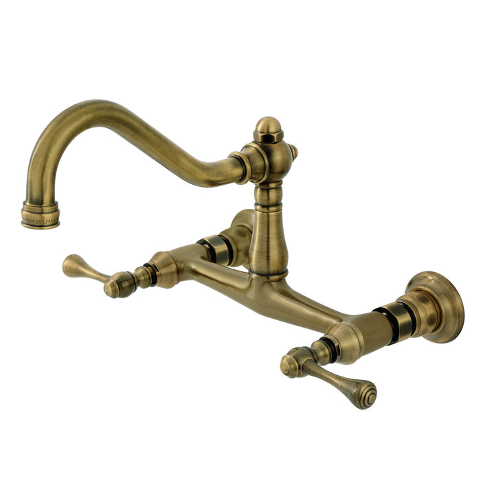 Kingston Heirloom KS3243BL - Vintage Double-Handle 2-Hole Wall Mount Bathroom Faucet, Antique Brass
