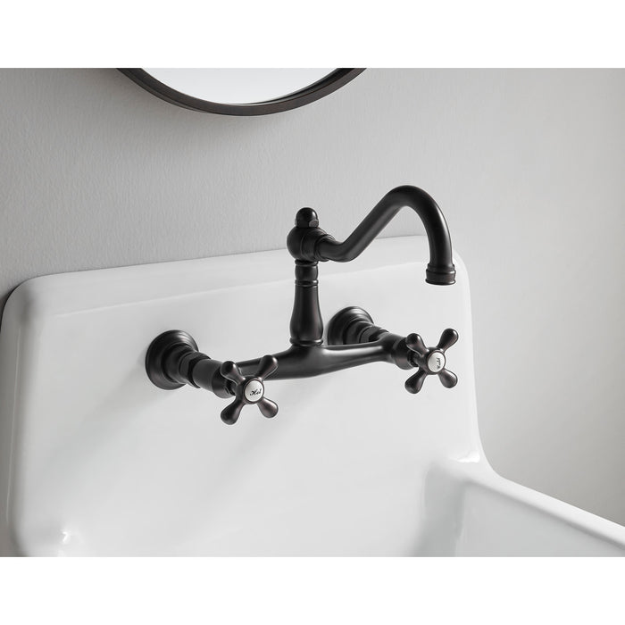 Kingston Heirloom KS3245AX - Vintage Double-Handle 2-Hole Wall Mount Bathroom Faucet, Oil Rubbed Bronze