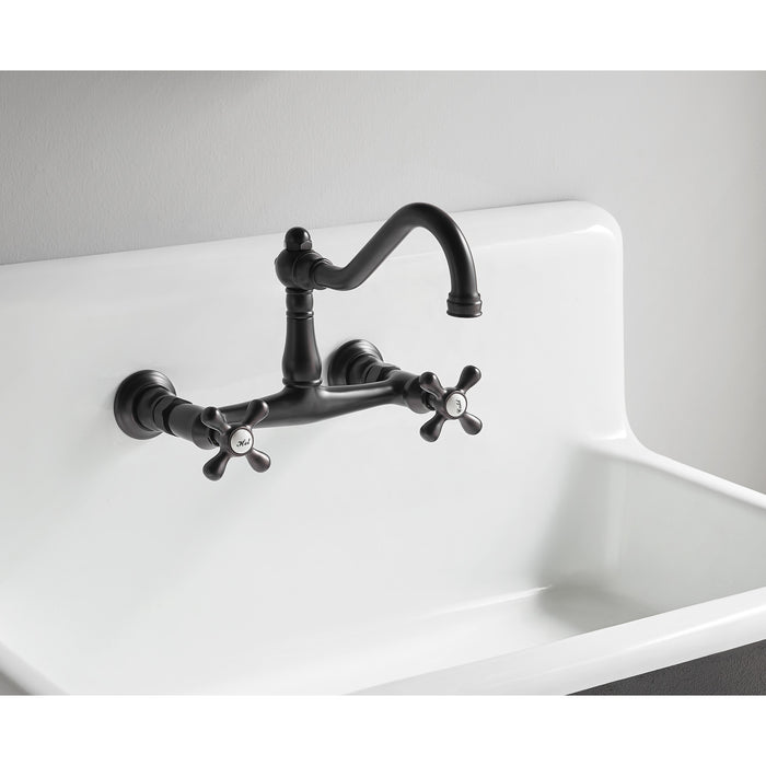 Kingston Heirloom KS3245AX - Vintage Double-Handle 2-Hole Wall Mount Bathroom Faucet, Oil Rubbed Bronze