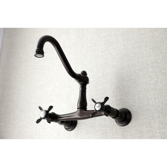 Kingston Heirloom KS3245BEX - Essex Double-Handle 2-Hole Wall Mount Bathroom Faucet, Oil Rubbed Bronze