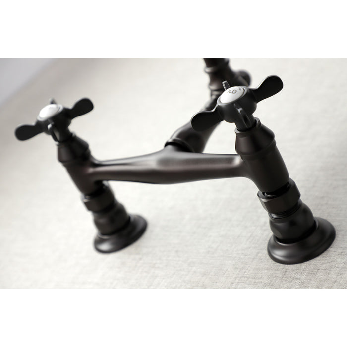 Kingston Heirloom KS3245BEX - Essex Double-Handle 2-Hole Wall Mount Bathroom Faucet, Oil Rubbed Bronze