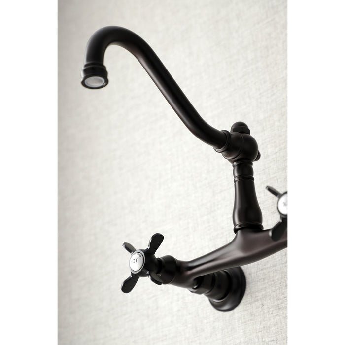 Kingston Heirloom KS3245BEX - Essex Double-Handle 2-Hole Wall Mount Bathroom Faucet, Oil Rubbed Bronze
