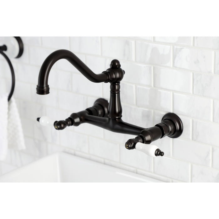 Kingston Heirloom KS3245PL - Vintage Double-Handle 2-Hole Wall Mount Bathroom Faucet, Oil Rubbed Bronze