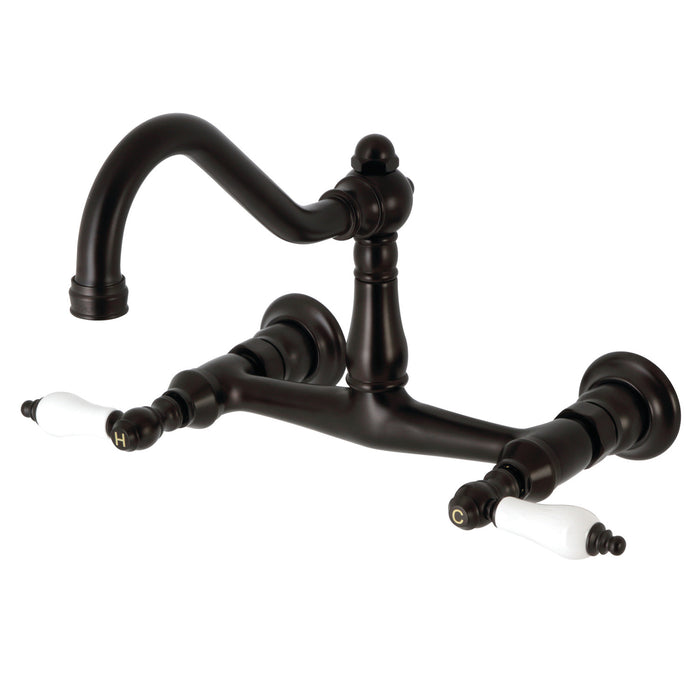 Kingston Heirloom KS3245PL - Vintage Double-Handle 2-Hole Wall Mount Bathroom Faucet, Oil Rubbed Bronze