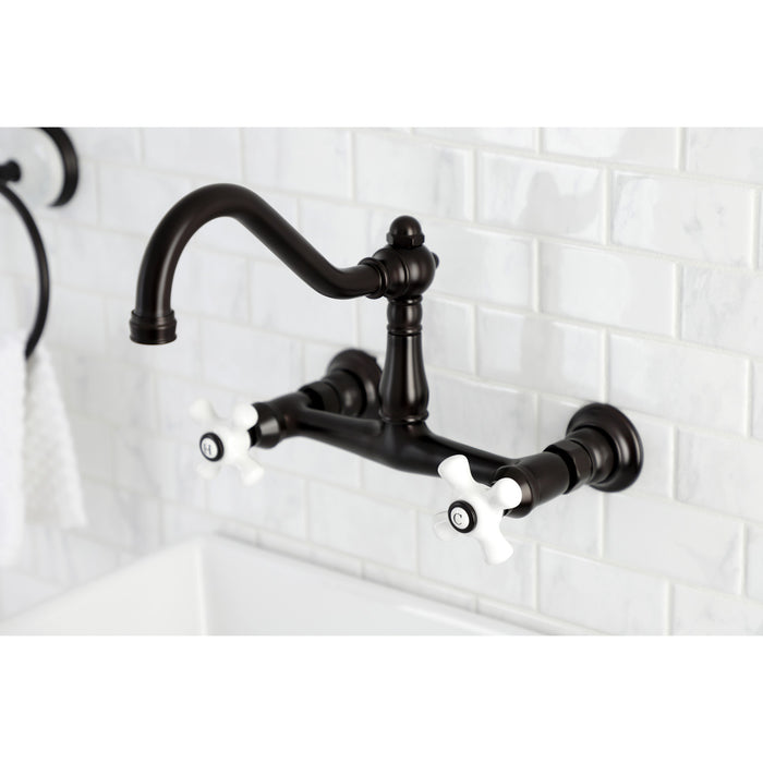 Kingston Heirloom KS3245PX - Vintage Double-Handle 2-Hole Wall Mount Bathroom Faucet, Oil Rubbed Bronze