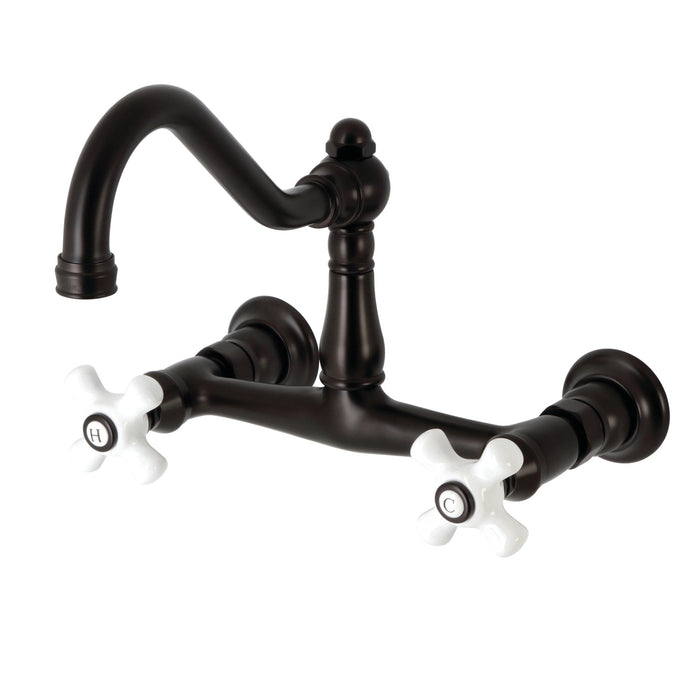 Kingston Heirloom KS3245PX - Vintage Double-Handle 2-Hole Wall Mount Bathroom Faucet, Oil Rubbed Bronze