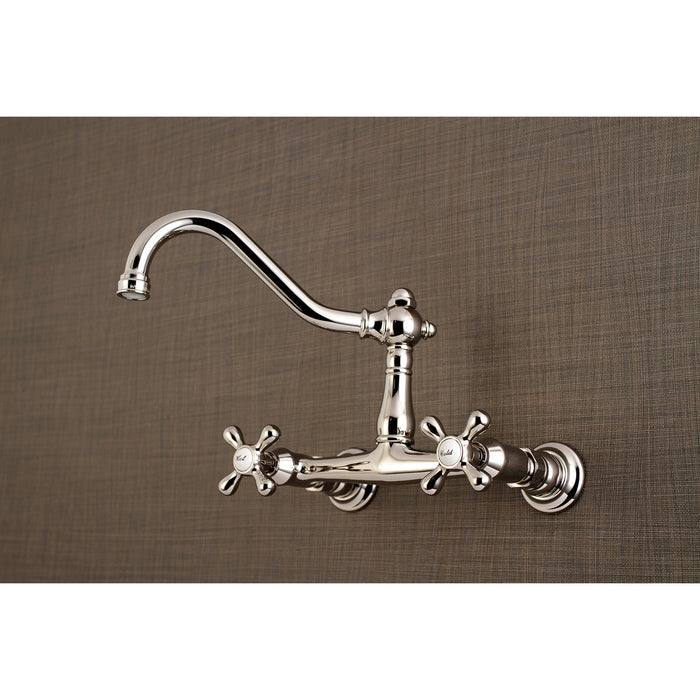 Kingston Heirloom KS3246AX - Vintage Double-Handle 2-Hole Wall Mount Bathroom Faucet, Polished Nickel