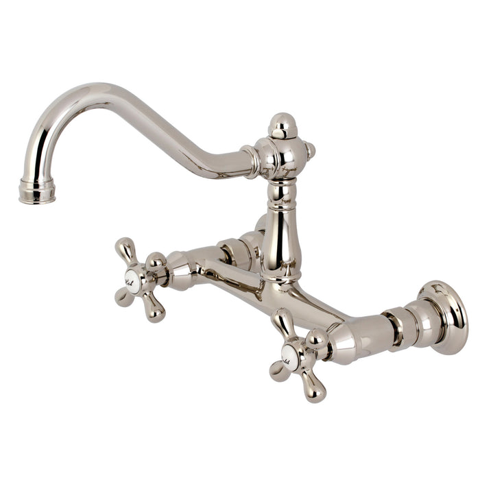 Kingston Heirloom KS3246AX - Vintage Double-Handle 2-Hole Wall Mount Bathroom Faucet, Polished Nickel