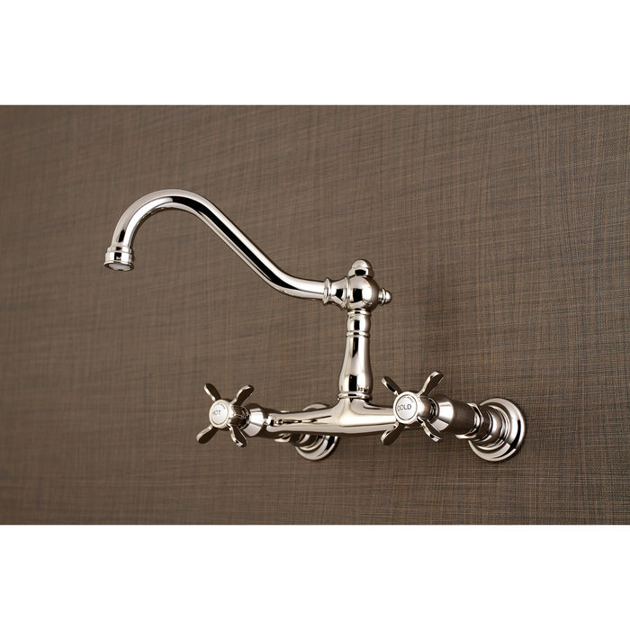 Kingston Heirloom KS3246BEX - Essex Double-Handle 2-Hole Wall Mount Bathroom Faucet, Polished Nickel