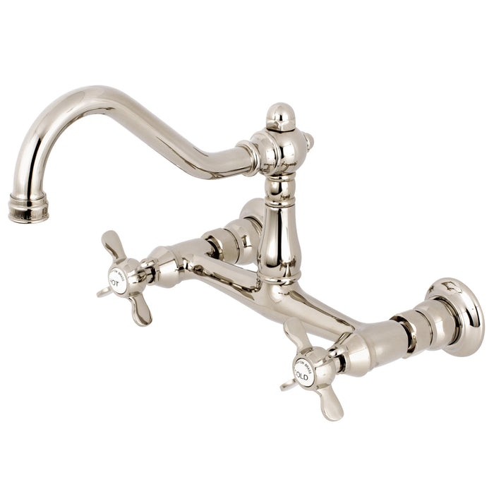 Kingston Heirloom KS3246BEX - Essex Double-Handle 2-Hole Wall Mount Bathroom Faucet, Polished Nickel