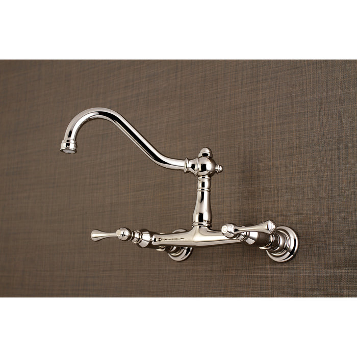 Kingston Heirloom KS3246BL - Vintage Double-Handle 2-Hole Wall Mount Bathroom Faucet, Polished Nickel