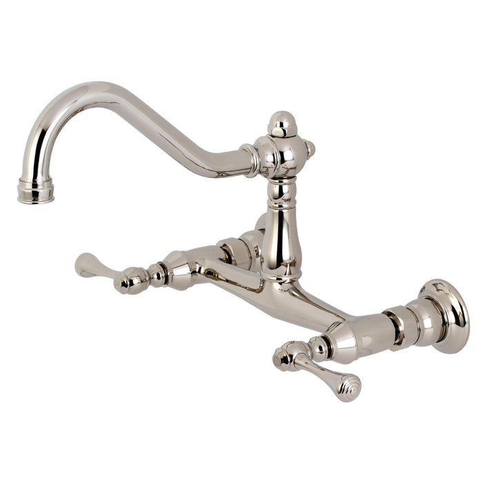 Kingston Heirloom KS3246BL - Vintage Double-Handle 2-Hole Wall Mount Bathroom Faucet, Polished Nickel