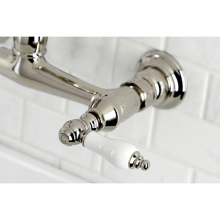 Kingston Heirloom KS3246PL - Vintage Double-Handle 2-Hole Wall Mount Bathroom Faucet, Polished Nickel