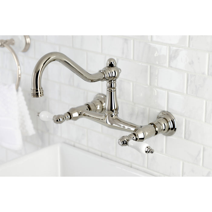 Kingston Heirloom KS3246PL - Vintage Double-Handle 2-Hole Wall Mount Bathroom Faucet, Polished Nickel