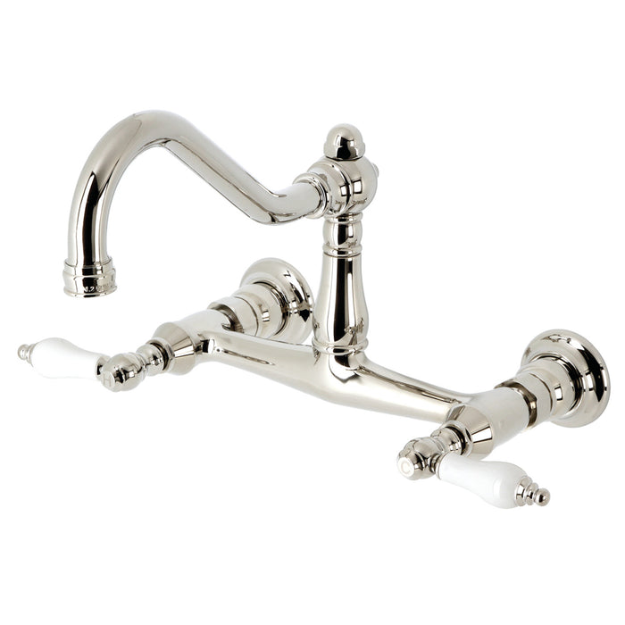 Kingston Heirloom KS3246PL - Vintage Double-Handle 2-Hole Wall Mount Bathroom Faucet, Polished Nickel