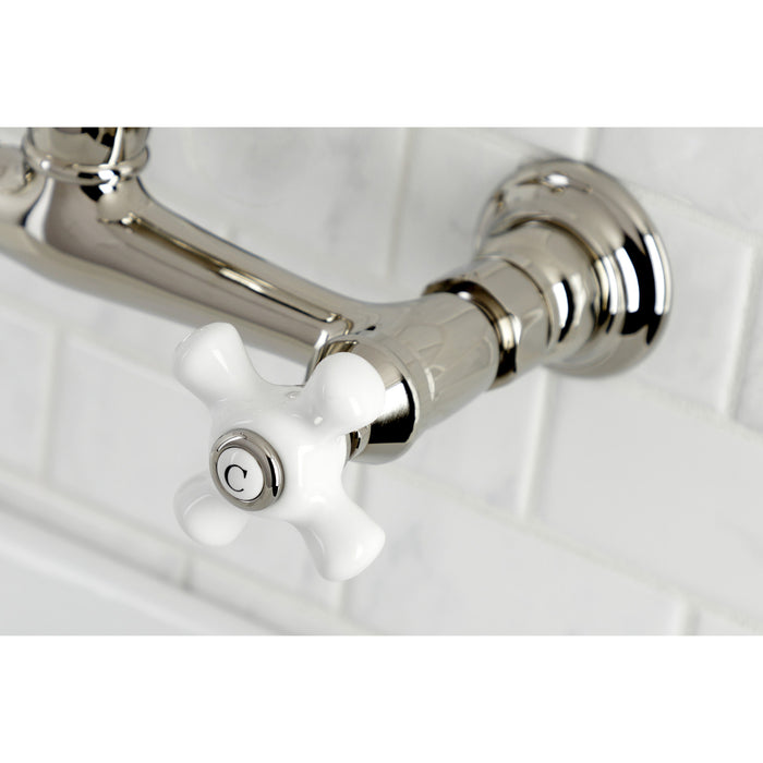 Kingston Heirloom KS3246PX - Vintage Double-Handle 2-Hole Wall Mount Bathroom Faucet, Polished Nickel