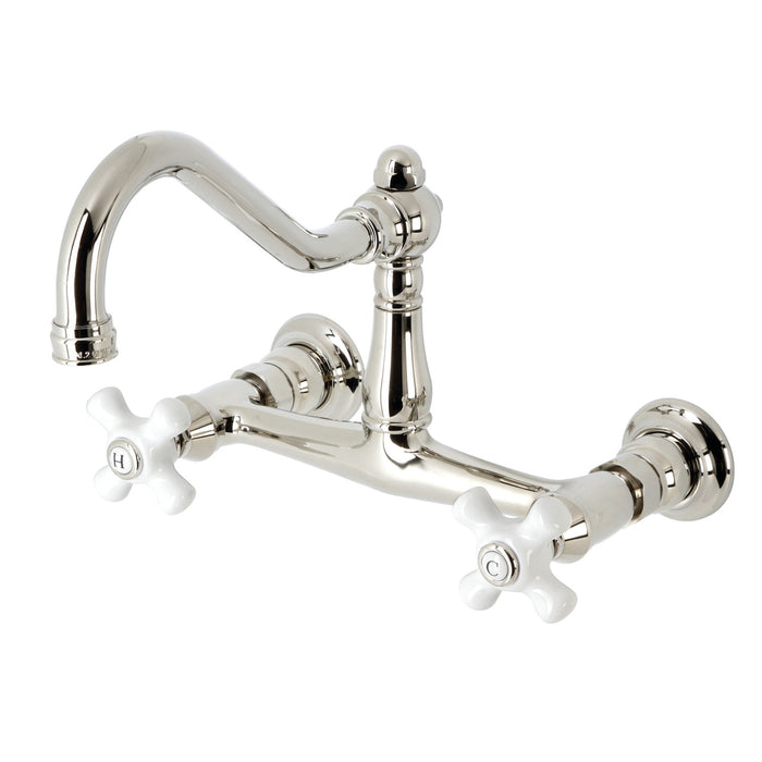 Kingston Heirloom KS3246PX - Vintage Double-Handle 2-Hole Wall Mount Bathroom Faucet, Polished Nickel