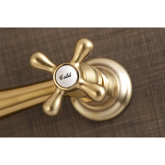 Kingston Heirloom KS3247AX - Vintage Double-Handle 2-Hole Wall Mount Bathroom Faucet, Brushed Brass