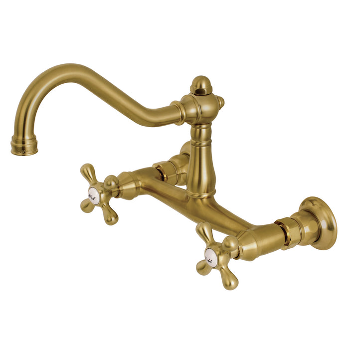 Kingston Heirloom KS3247AX - Vintage Double-Handle 2-Hole Wall Mount Bathroom Faucet, Brushed Brass