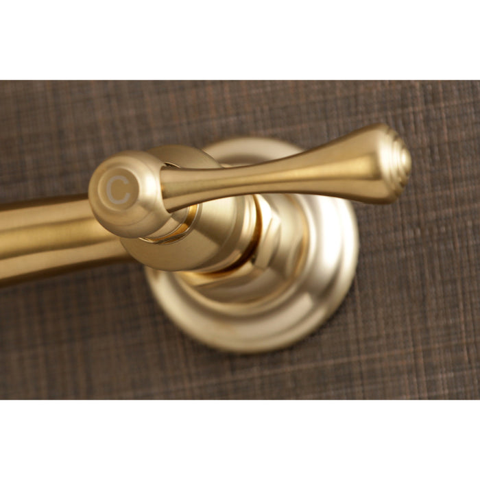 Vintage KS3247BL Double-Handle 2-Hole Wall Mount Bathroom Faucet, Brushed Brass