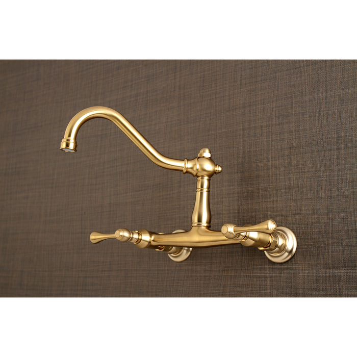 Vintage KS3247BL Double-Handle 2-Hole Wall Mount Bathroom Faucet, Brushed Brass
