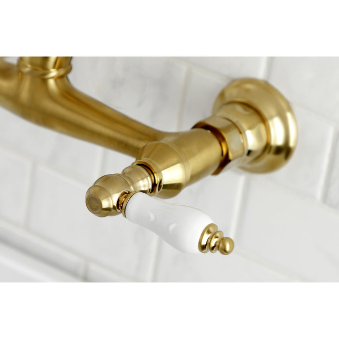 Kingston Heirloom KS3247PL - Vintage Double-Handle 2-Hole Wall Mount Bathroom Faucet, Brushed Brass