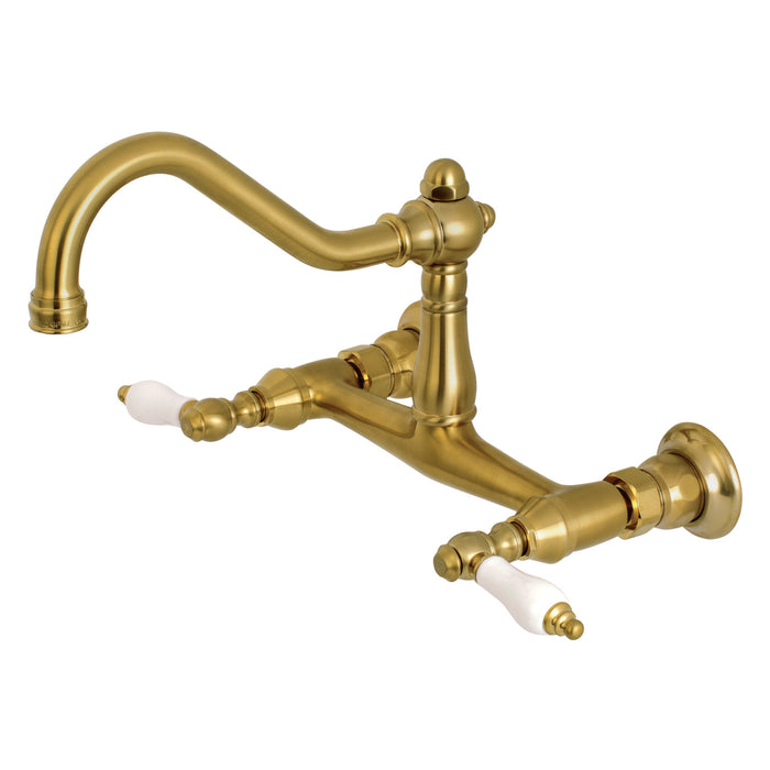 Kingston Heirloom KS3247PL - Vintage Double-Handle 2-Hole Wall Mount Bathroom Faucet, Brushed Brass