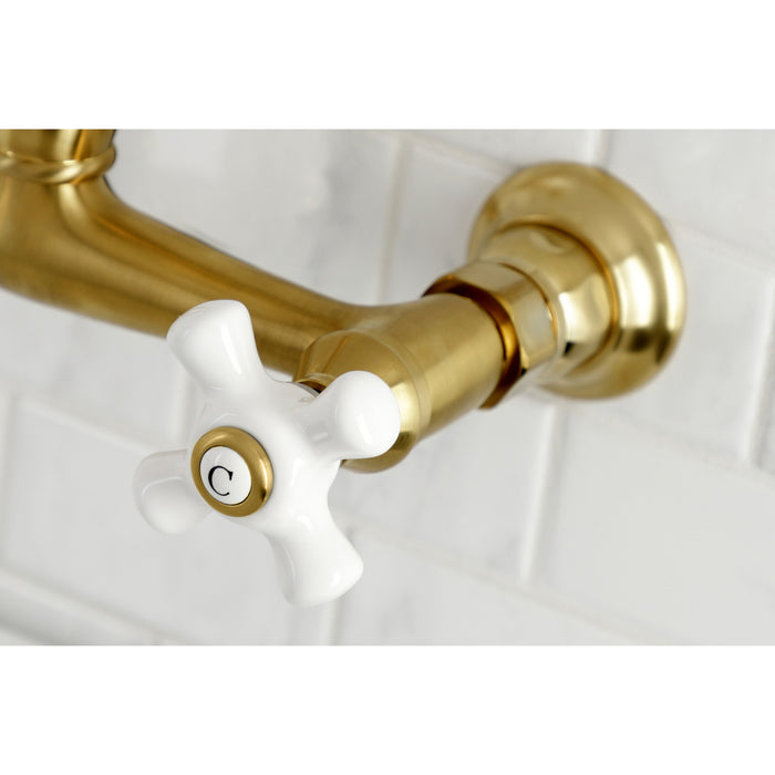 Kingston Heirloom KS3247PX - Vintage Double-Handle 2-Hole Wall Mount Bathroom Faucet, Brushed Brass
